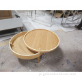 シンプルなデザインリビングルーム家具woodenrotatingcoffeetable